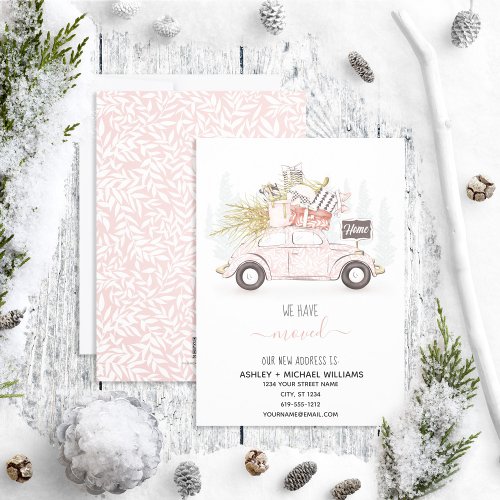 Weve Moved Car Christmas Tree Watercolor Moving Holiday Card