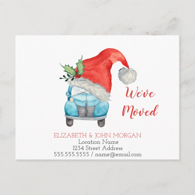 We've Moved,Car Santa Hat Announcement Postcard (Front)
