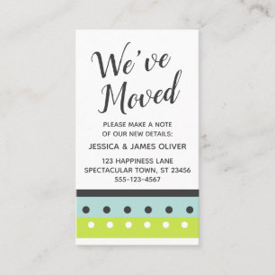 "We've Moved" Card in Lime, Blue and Dark Gray