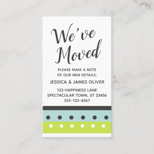 Weve Moved Card in Lime Blue and Dark Gray