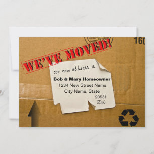 WE'VE MOVED - CARDBOARD BOX NOTICE ANNOUNCEMENT