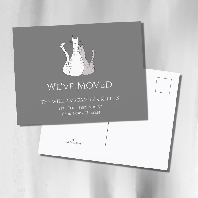 We've Moved Cats Simple Gray Moving Announcement Postcard (Creator Uploaded)