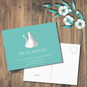 We've Moved Cats Trendy Teal Green Moving Announcement Postcard