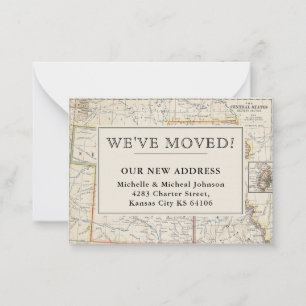 We've Moved Central Midwest Vintage Map Moving Note Card