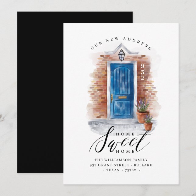 We've Moved Cerulean Blue Watercolor Door & Brick Announcement (Front/Back)
