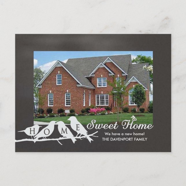 We've Moved - Chalkboard Home Sweet Home Birds Announcement Postcard (Front)