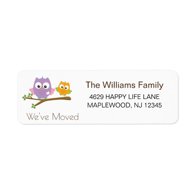 We've Moved Change of Address New Home Cute Owl Label (Front)