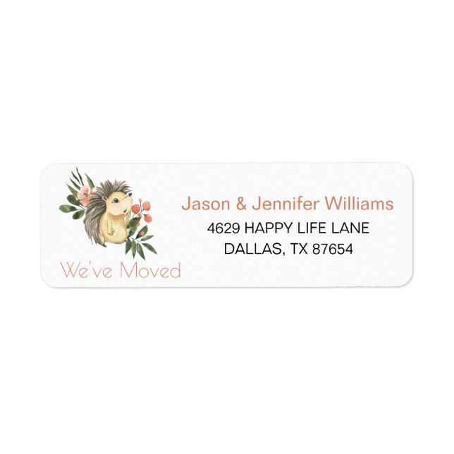 We've Moved Change of Address New Home Hedgehog Label (Front)