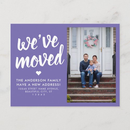 Weve Moved Change of Address Photo Moving Purple Announcement Postcard