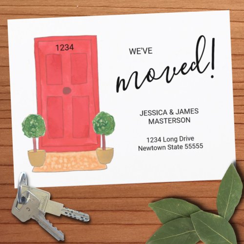 Weve Moved Change of Address Red Door Watercolor Announcement Postcard