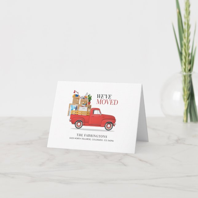We've Moved Change of Address Red Truck Note Card (Front)