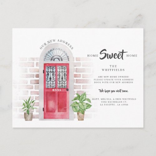 Weve Moved Change of Address Watercolor Red Door Announcement Postcard