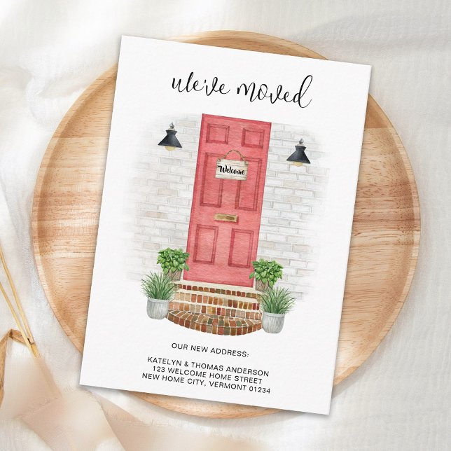 We've Moved Change of Address Watercolor Red Door  Note Card (Creator Uploaded)