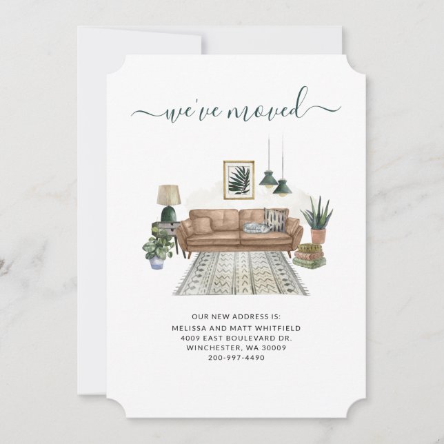 We've Moved Chic Living Room Moving Announcement (Front)