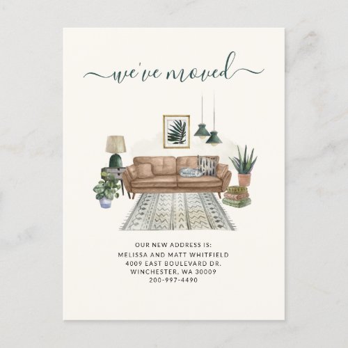 Weve Moved Chic Living Room Moving Announcement Postcard