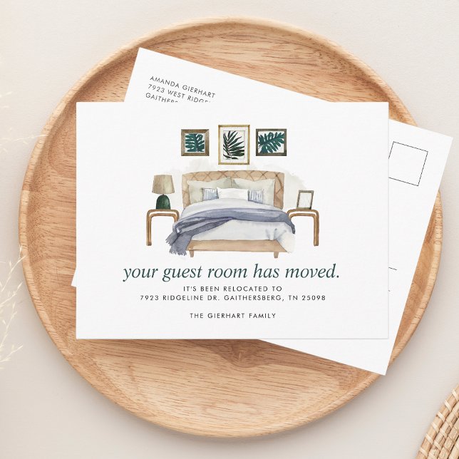 We've Moved Chic Moving Announcement Postcard (Guest Room Moved Moving Announcement Postcard)
