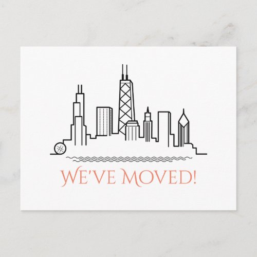 Weve Moved Chicago City Skyline Announcement Postcard