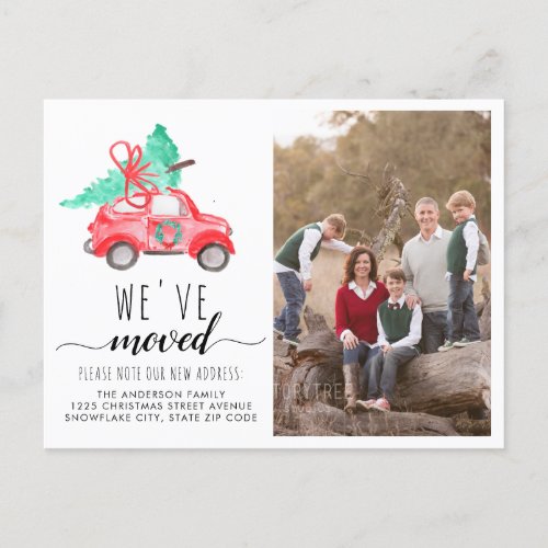 Weve Moved Christmas Car Photo Holiday Moving Announcement Postcard