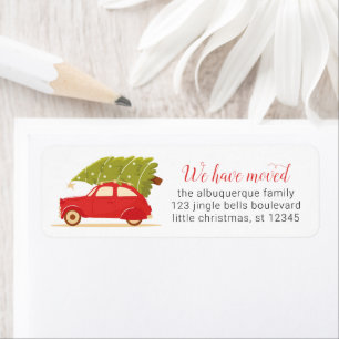 We've Moved Christmas Car Tree Change Address Cute Label