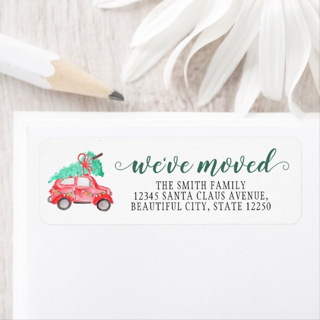 We've Moved Christmas Car Tree Holiday Moving Label (Insitu)