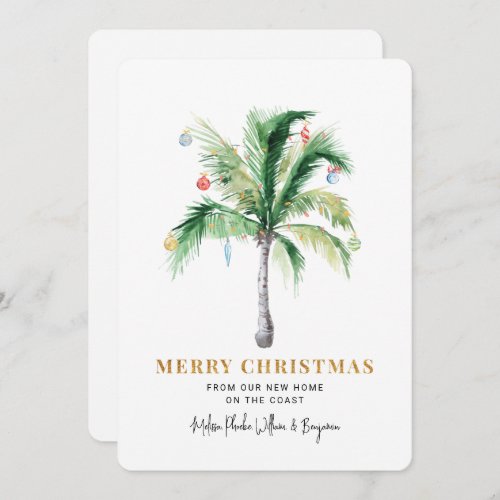 Weve Moved Christmas Coastal Palm Tree Moving Holiday Card