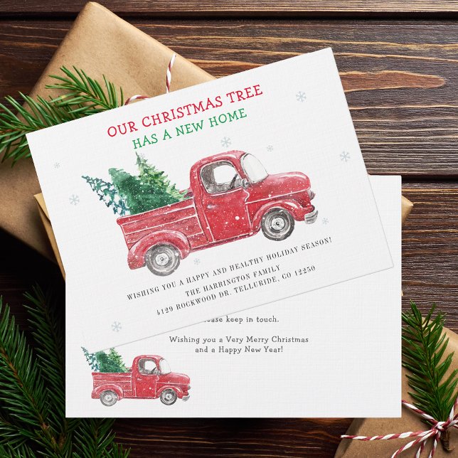 We've Moved Christmas Holiday Moving Announcement (Christmas Holidays Moving Announcement with Classic Red Truck Card)