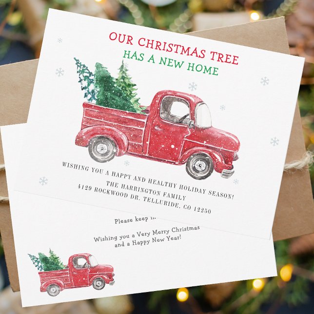 We've Moved Christmas Holiday Moving Announcement (Christmas Red Truck Festive Family Moving Announcement Change of Address Card)
