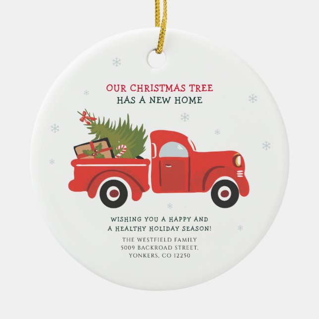 We've Moved Christmas Holiday Moving Announcement Ceramic Ornament (Front)