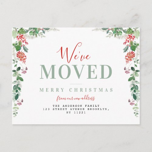 weve moved christmas holiday moving announcement  postcard