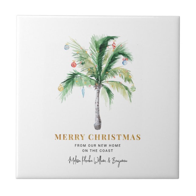 We've Moved Christmas Holidays Palm Tree Moving Ceramic Tile (Front)