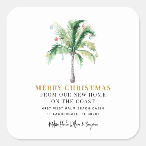 Weve Moved Christmas Holidays Palm Tree Moving Square Sticker