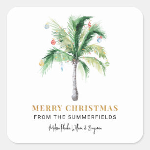 We've Moved Christmas Holidays Palm Tree Square Sticker