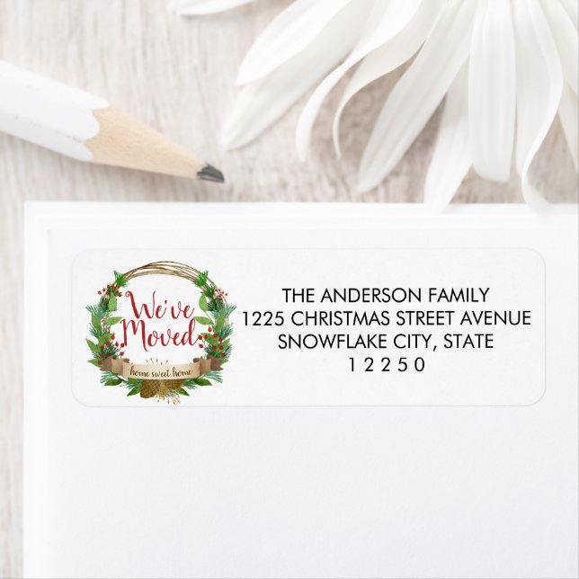 We've Moved Christmas Modern Wreath Holiday Moving Label (Insitu)