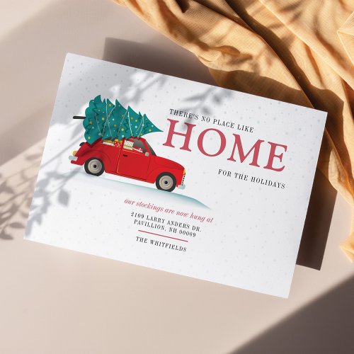 Weve Moved Christmas New Address Red Car Moving Announcement Postcard