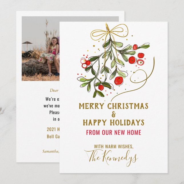 We've Moved Christmas Photo Mistletoe Holiday Card (Front/Back)