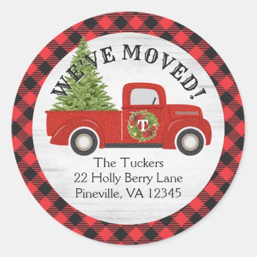 Weve Moved Christmas Red Truck Address Moving Classic Round Sticker