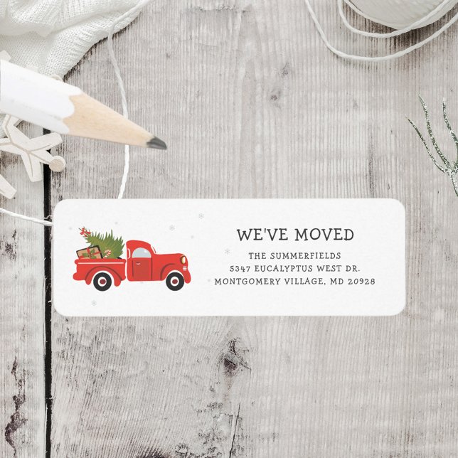 We've Moved Christmas Red Truck Return Address Label (Moving Address Announcement Envelope Label)