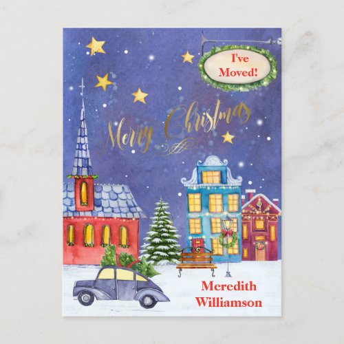Weve Moved Christmas Village Budget Postcard