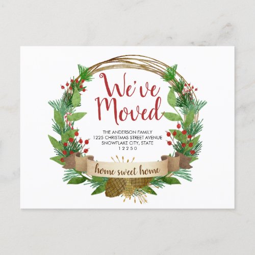 Weve Moved Christmas Wreath Acorn Holiday Moving Announcement Postcard