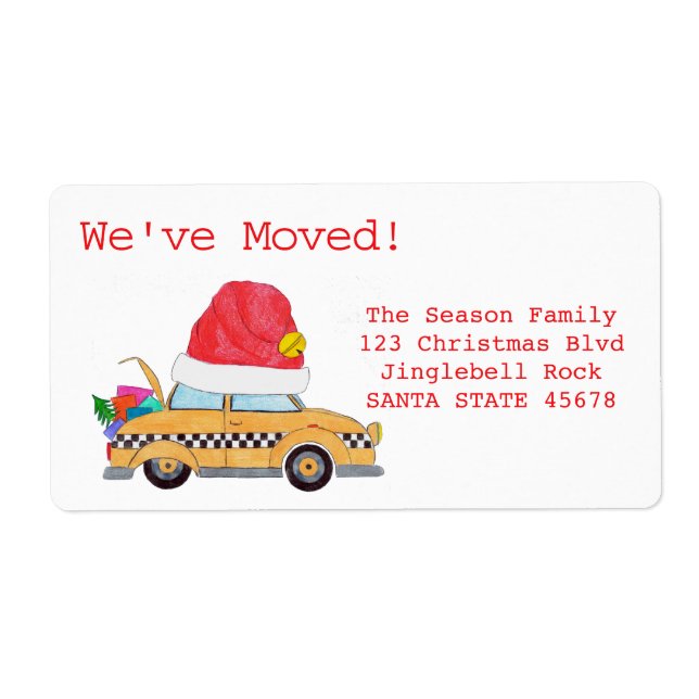 We've Moved Christmas yellow cab Label (Front)