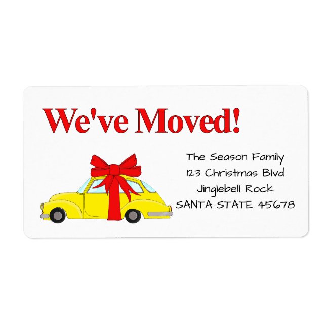 We've Moved Christmas yellow car Label (Front)