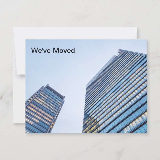 We've Moved City Skyscraper Modern Business Moving Announcement (Front)