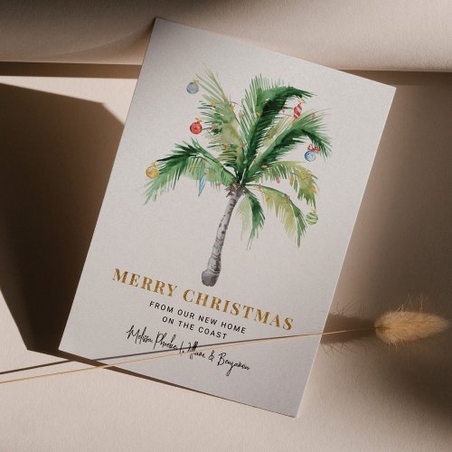 Weve Moved Coastal Christmas Palm Tree Moving Holiday Card