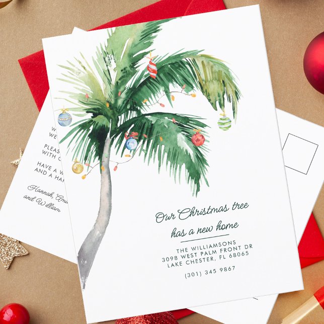 We've Moved Coastal Palm Tree Christmas Moving Announcement Postcard (Christmas Moving Announcement Change of Address Palm Tree Card)