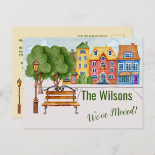 We've Moved Colorful City Life Budget Moving Announcement Postcard