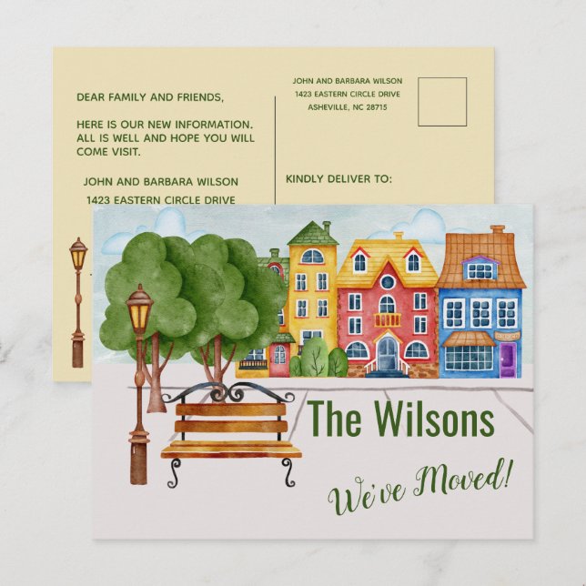 We've Moved Colorful City Life Moving  Announcement Postcard (Front/Back)