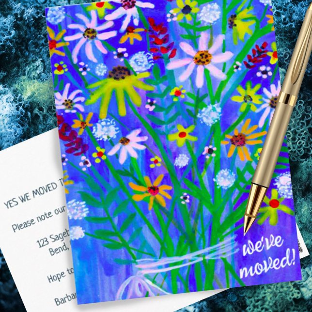 We've Moved Colorful Daisy Bouquet New Home Addres Postcard (Moving announcement address change custom postcard with watercolor flower bouquet)