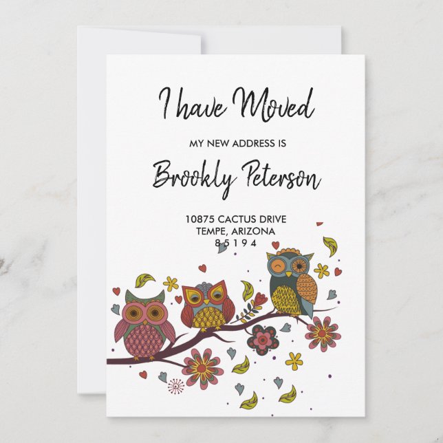 We've Moved Colorful Owls  Invitation (Front)