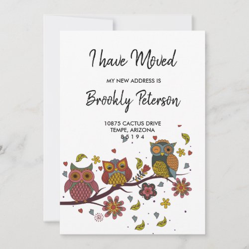 Weve Moved Colorful Owls  Invitation