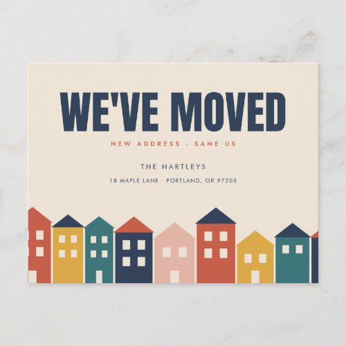 We've Moved Colorful Row Houses Moving Announcemen Postcard